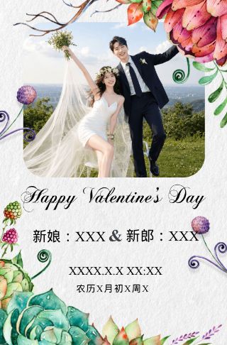 手绘水彩花朵婚礼请柬电子请柬