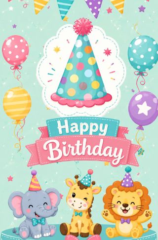蓝色可爱小孩生日电子请柬邀请函