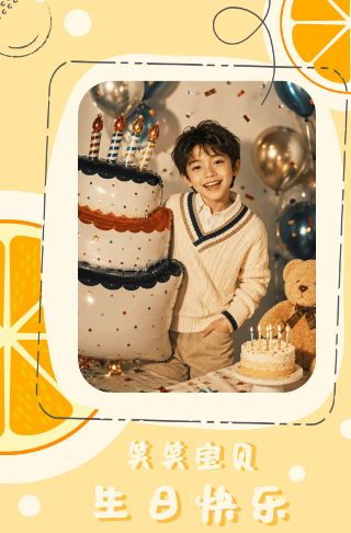 阳光橙汁儿童生日邀请函