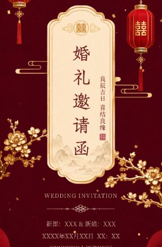 简约中式婚礼邀请函海报邀请函