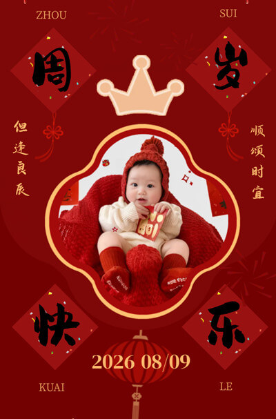 中式宝宝周岁宴/满月宴请柬邀请函