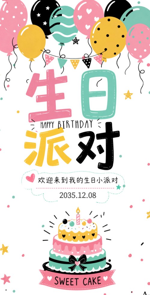 卡通生日宴会邀请函请柬请帖生日聚会小孩大人生日邀请函