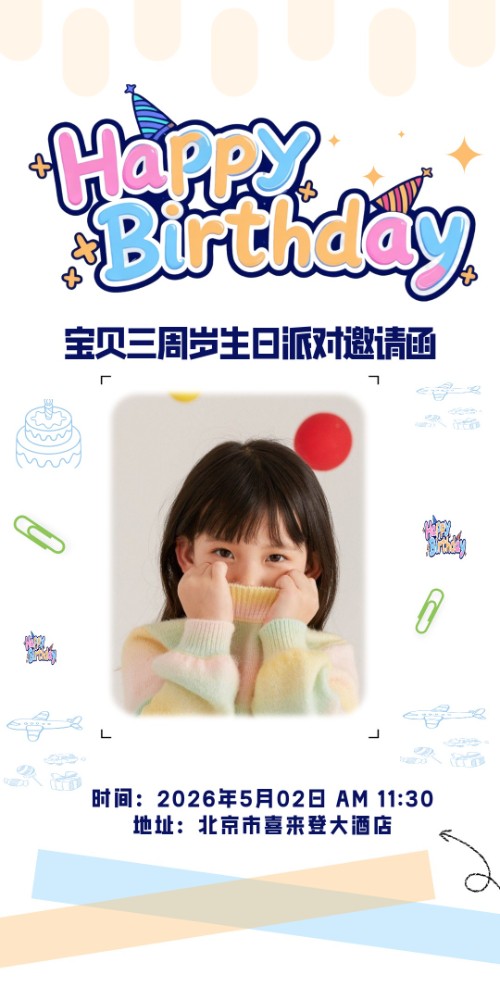 卡通元素卡通生日宴聚会请柬生日派对邀请函