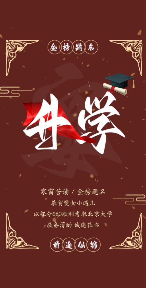 中式喜庆红色升学宴谢师宴请帖邀请函