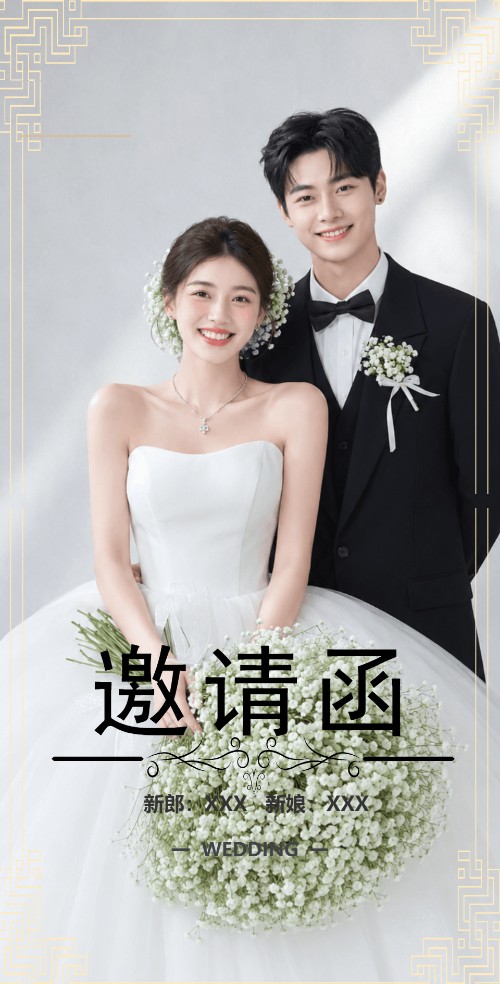 粉色地中海婚礼请柬电子请柬