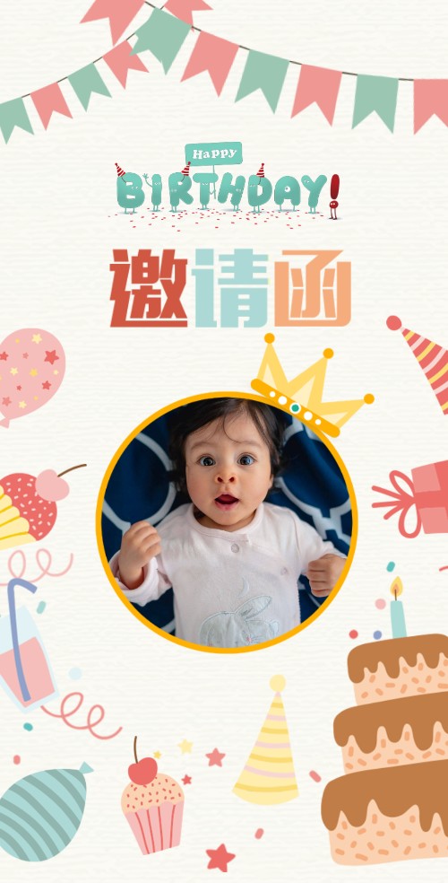 宝贝满月百日宴生日电子请柬邀请函