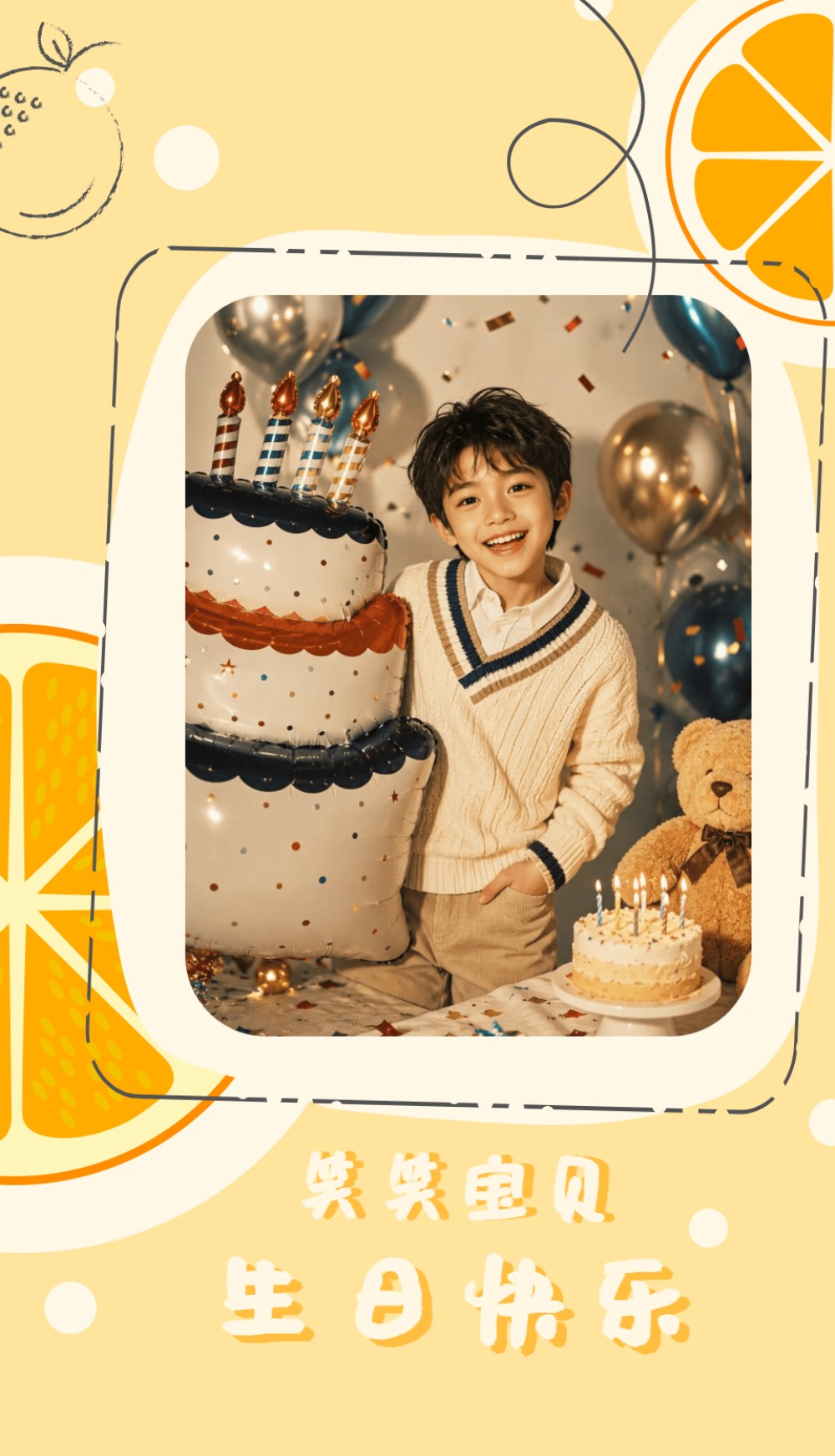 阳光橙汁儿童生日邀请函